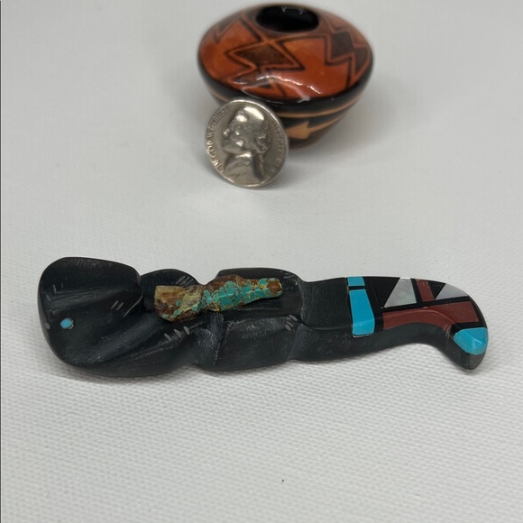 Zuni Other - Black tourmaline Beaver and turquoise inlayed tail Figurine.